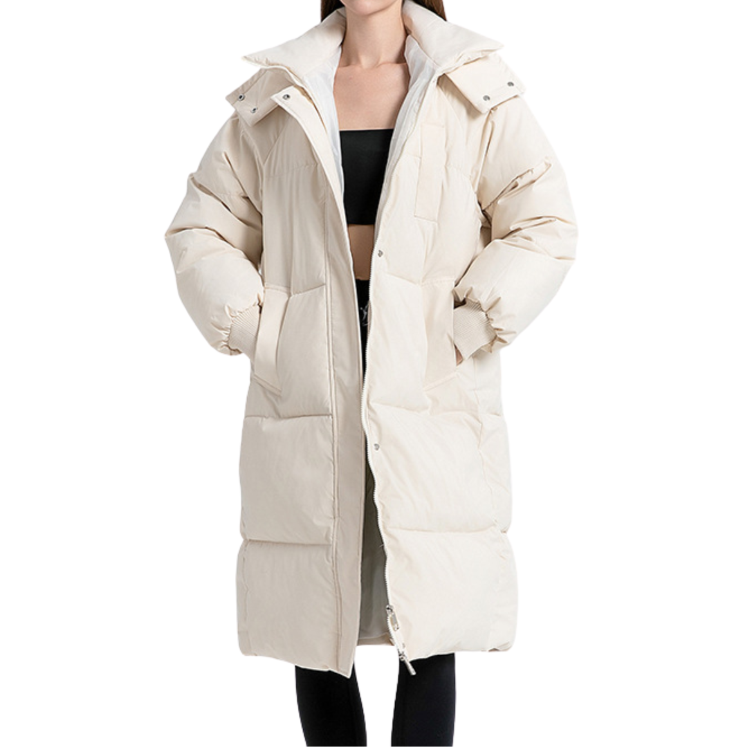 Women's Long Puffer Jacket, Oversized Midi Quilted Stand Collar