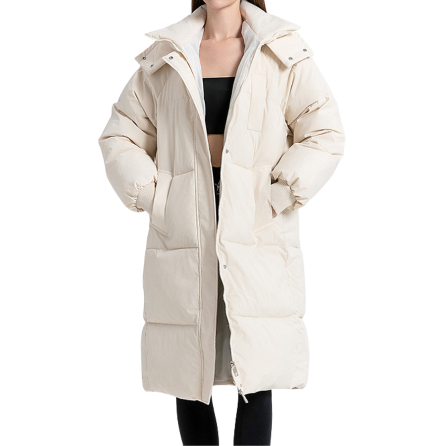 Women's Long Puffer Jacket, Oversized Midi Quilted Stand Collar