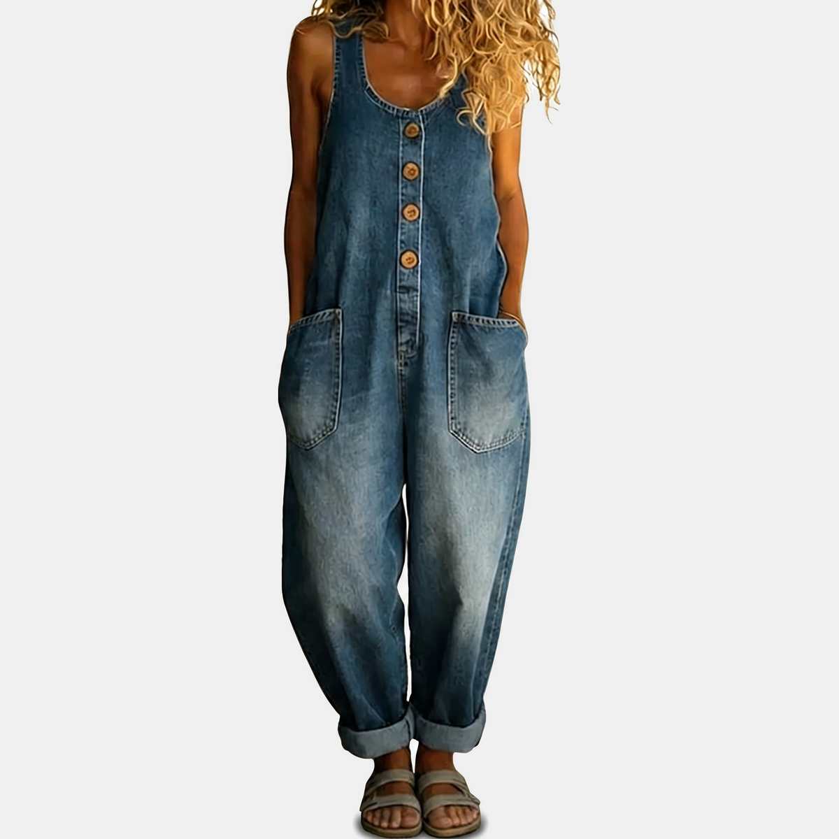 Women's Strapless Jumpsuit, Wide Leg Button Front