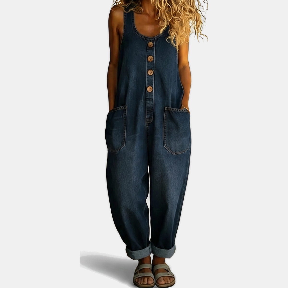 Women's Strapless Jumpsuit, Wide Leg Button Front