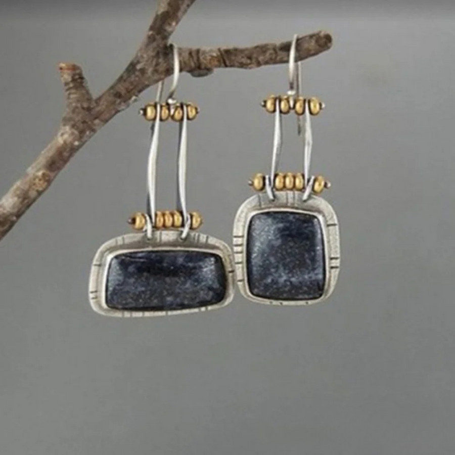 Retro Midnight Silver Earrings
