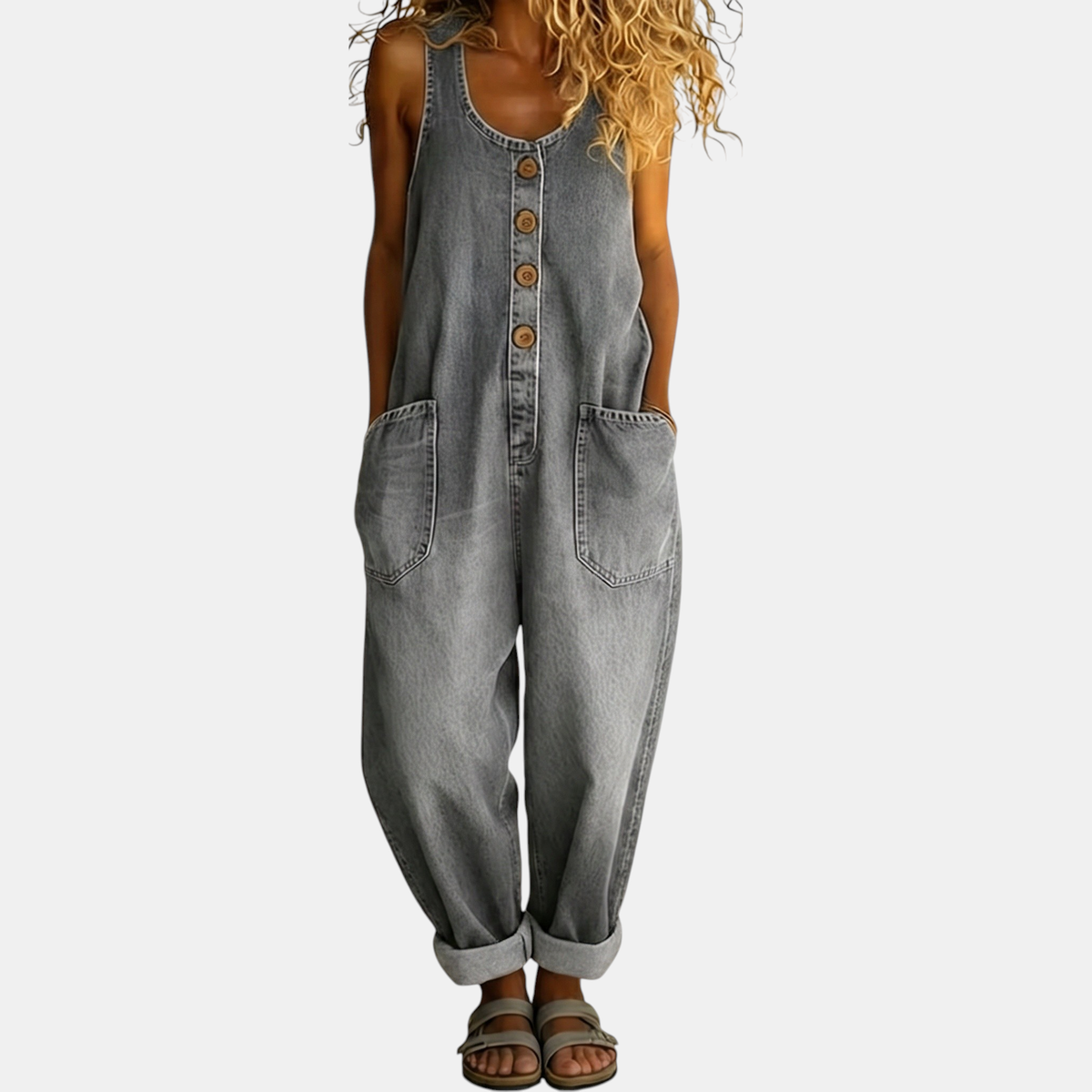 Women's Strapless Jumpsuit, Wide Leg Button Front