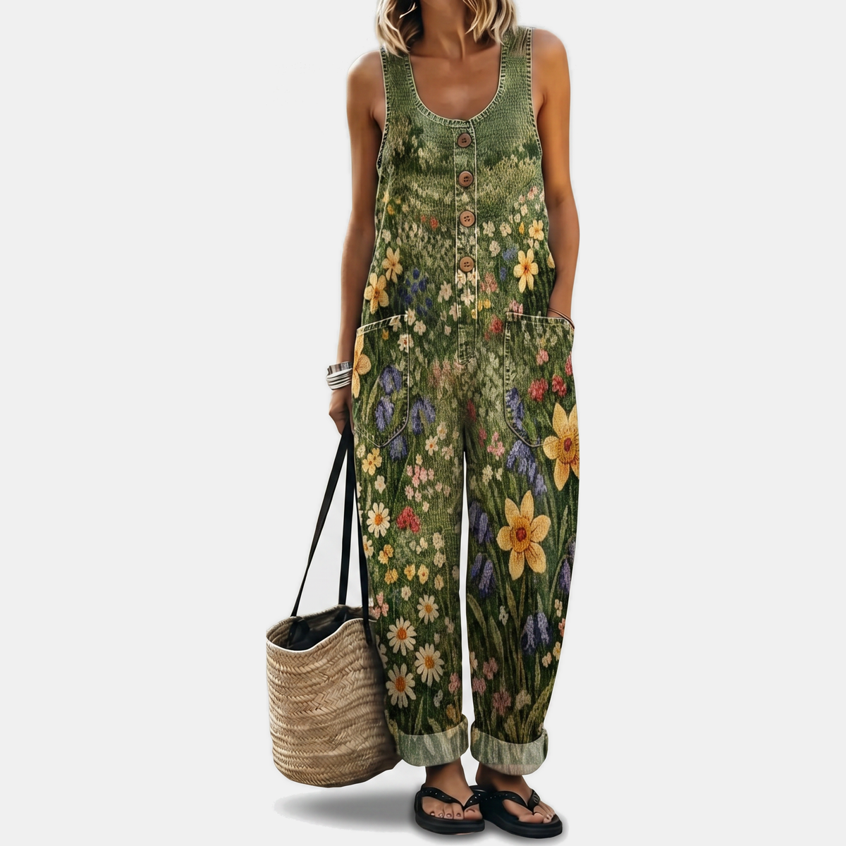 Women's Strapless Jumpsuit, Wide Leg Button Front