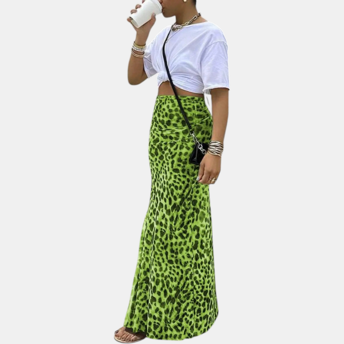 Women's Leopard Print Maxi Skirt, High Waist Fitted Fishtail Hem