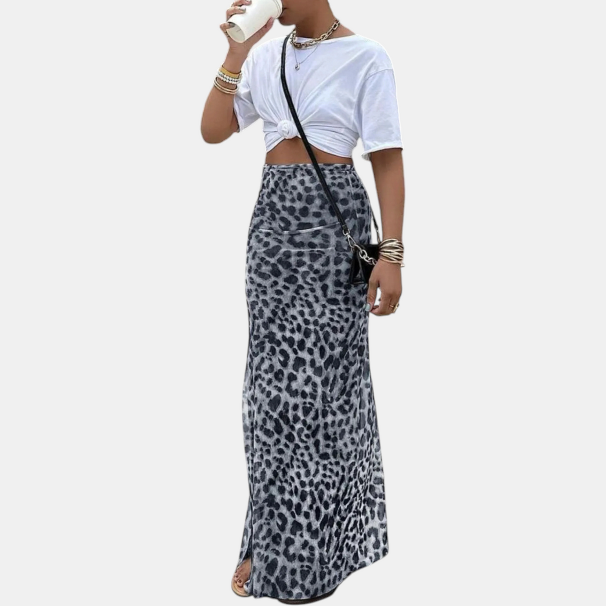 Women's Leopard Print Maxi Skirt, High Waist Fitted Fishtail Hem