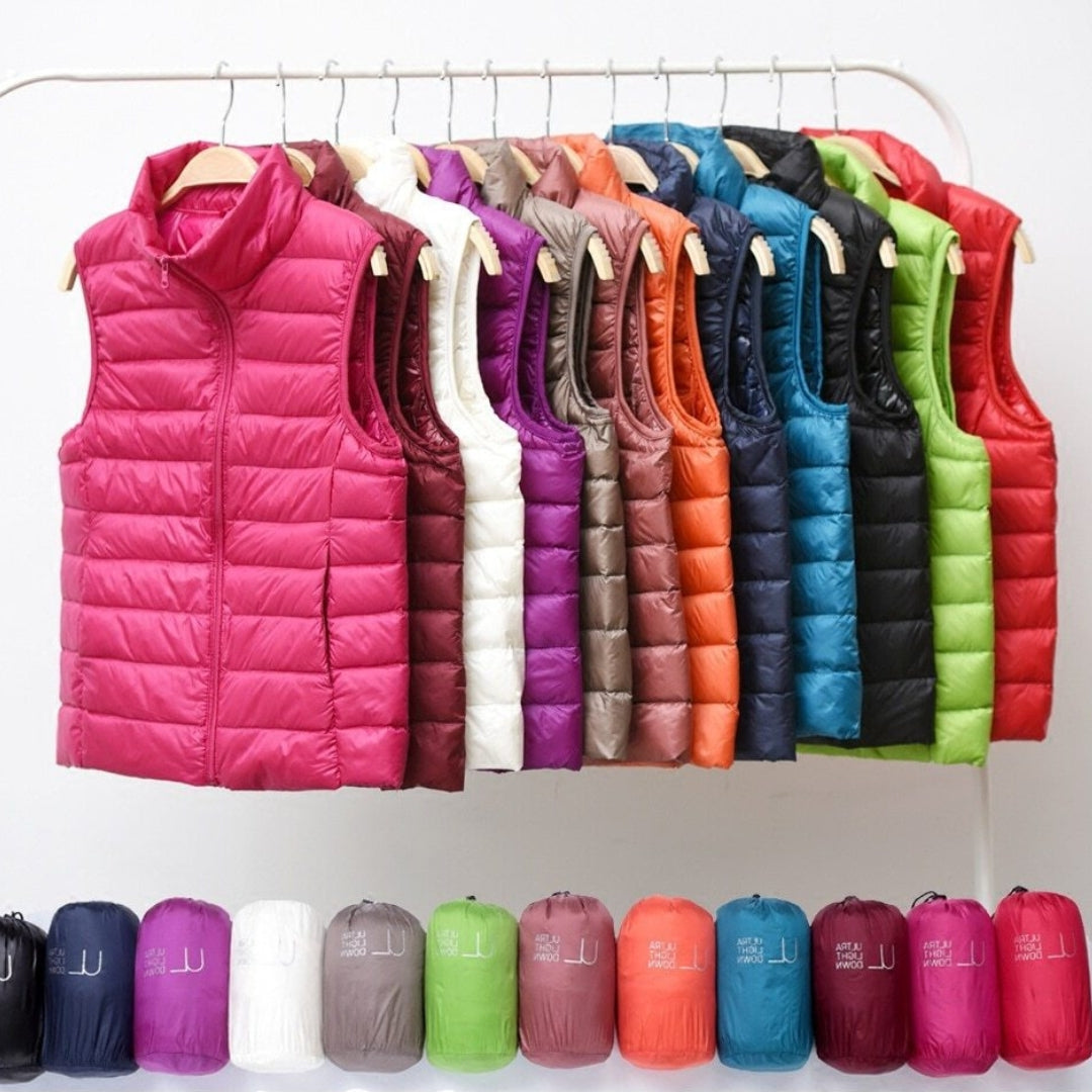 Women's Puffer Vest, Quilted Stand Collar Zip Up