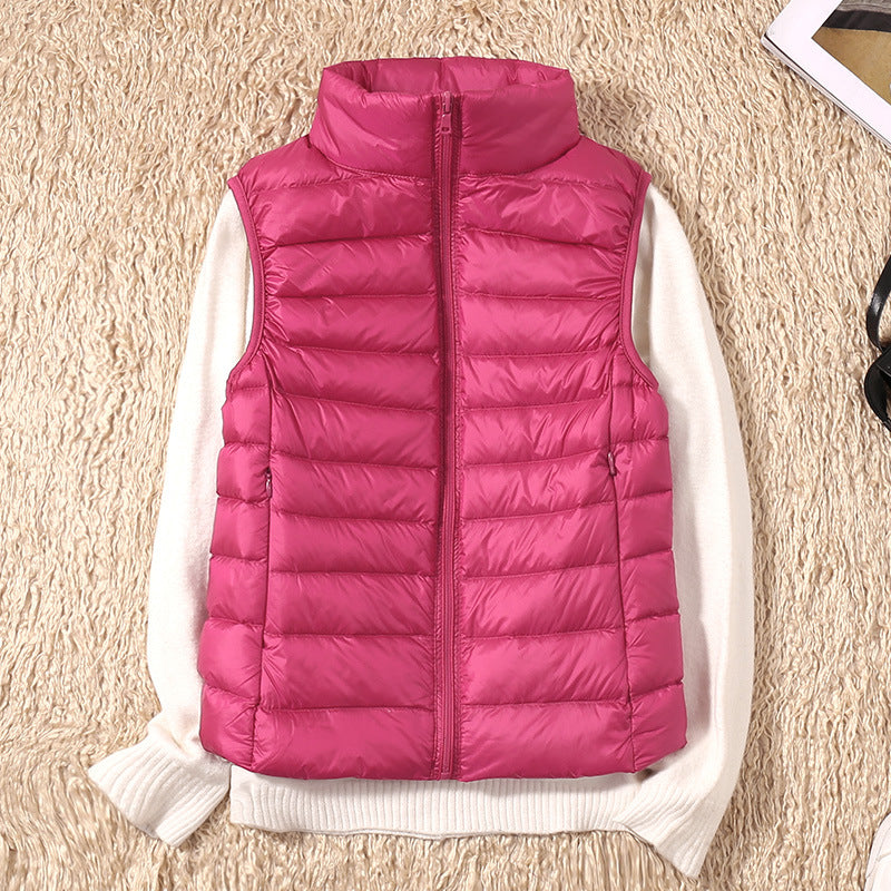 Women's Puffer Vest, Quilted Stand Collar Zip Up