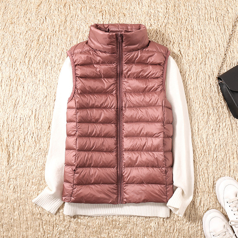 Women's Puffer Vest, Quilted Stand Collar Zip Up