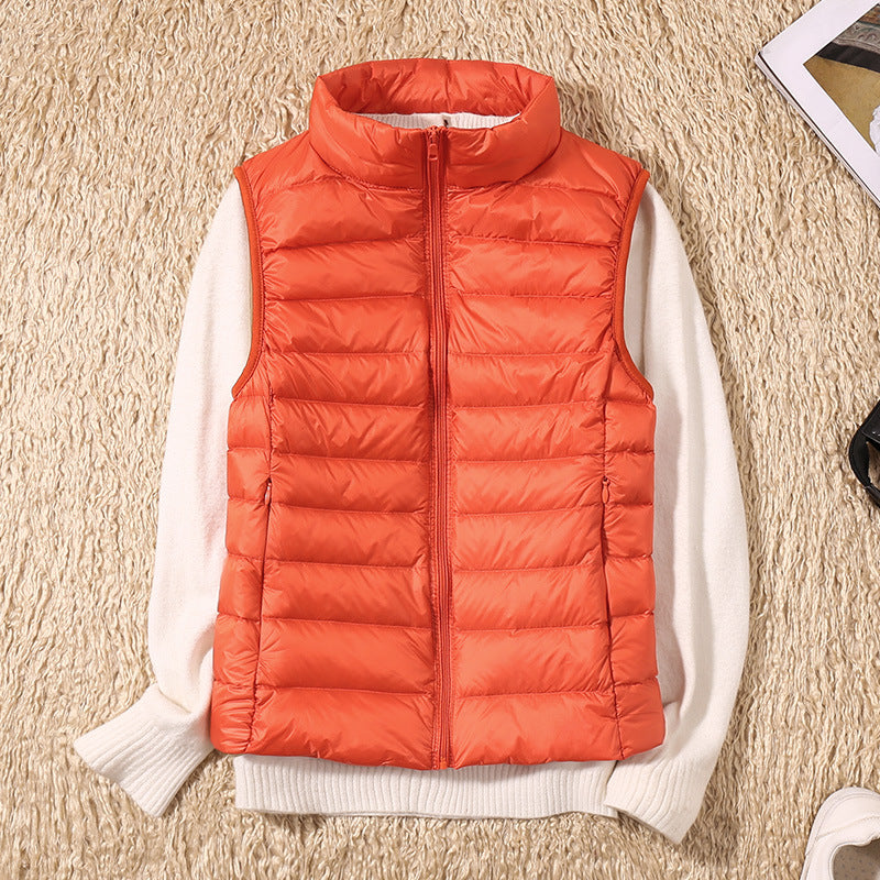 Women's Puffer Vest, Quilted Stand Collar Zip Up