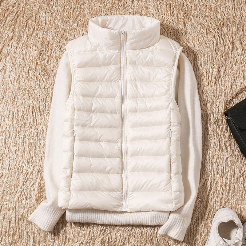 Women's Puffer Vest, Quilted Stand Collar Zip Up