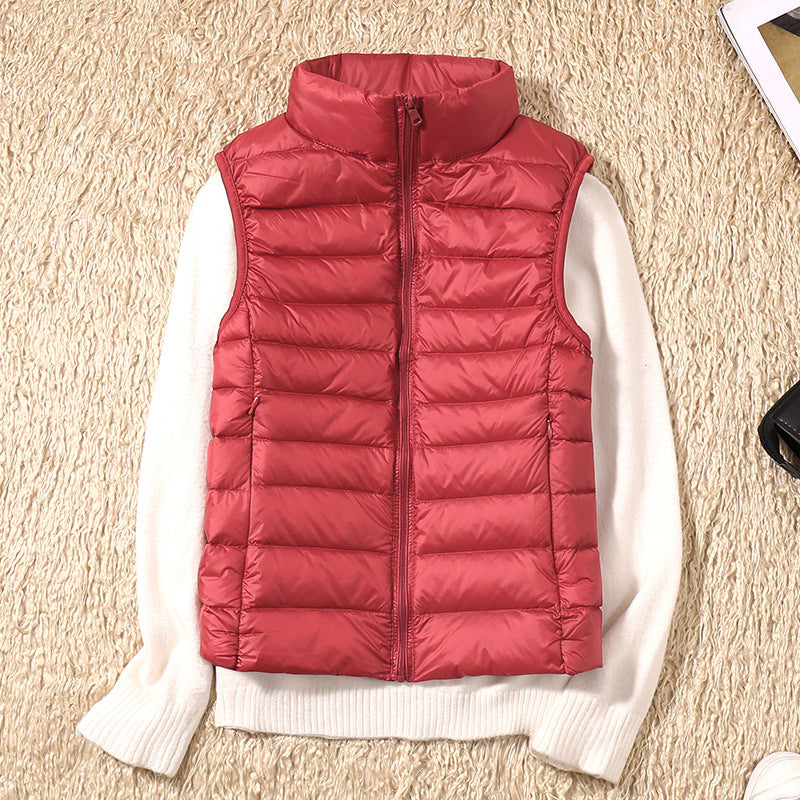 Women's Puffer Vest, Quilted Stand Collar Zip Up