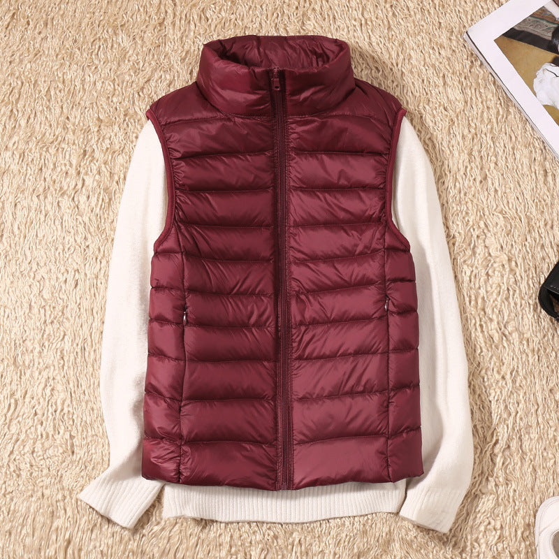 Women's Puffer Vest, Quilted Stand Collar Zip Up