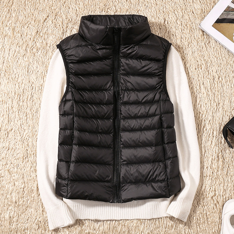 Women's Puffer Vest, Quilted Stand Collar Zip Up