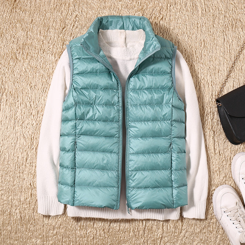 Women's Puffer Vest, Quilted Stand Collar Zip Up