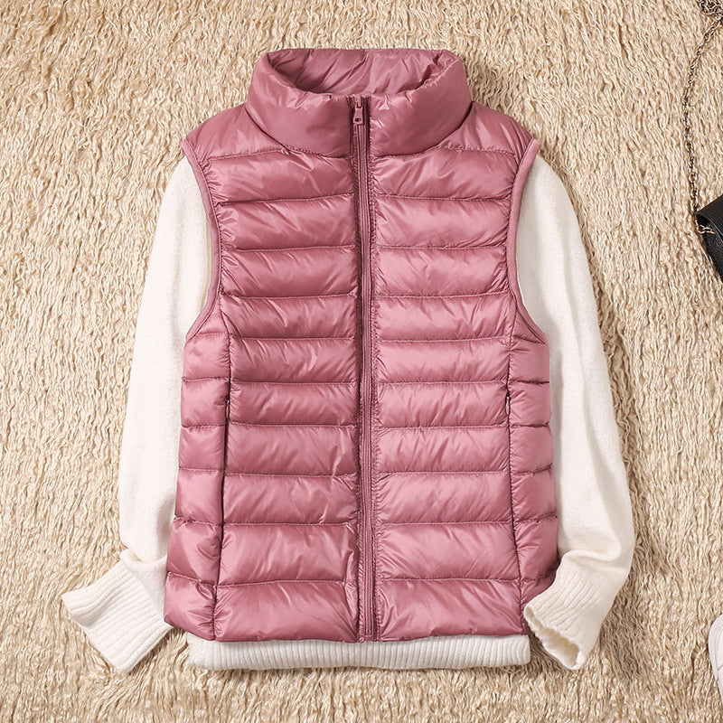 Women's Puffer Vest, Quilted Stand Collar Zip Up