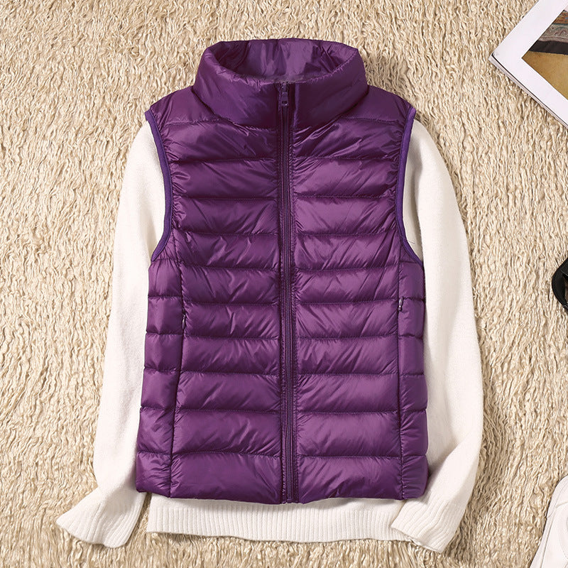 Women's Puffer Vest, Quilted Stand Collar Zip Up