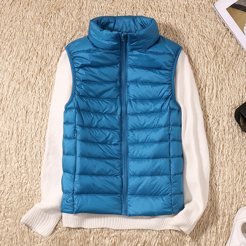 Women's Puffer Vest, Quilted Stand Collar Zip Up
