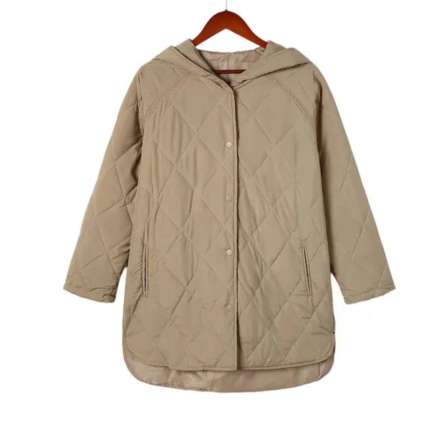 Women's Puffer Jacket, Longline Hooded Diamond Quilted