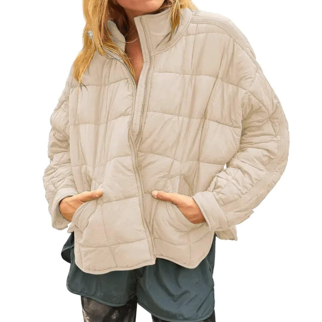 Women's Puffer Jacket, Cropped Relaxed Fit Mock Neck