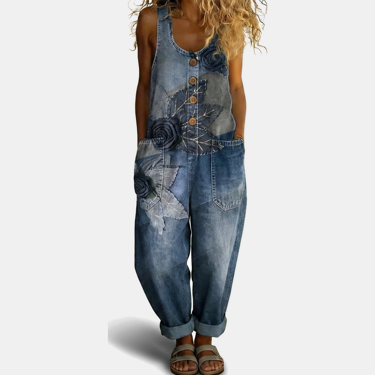 Women's Strapless Jumpsuit, Wide Leg Button Front