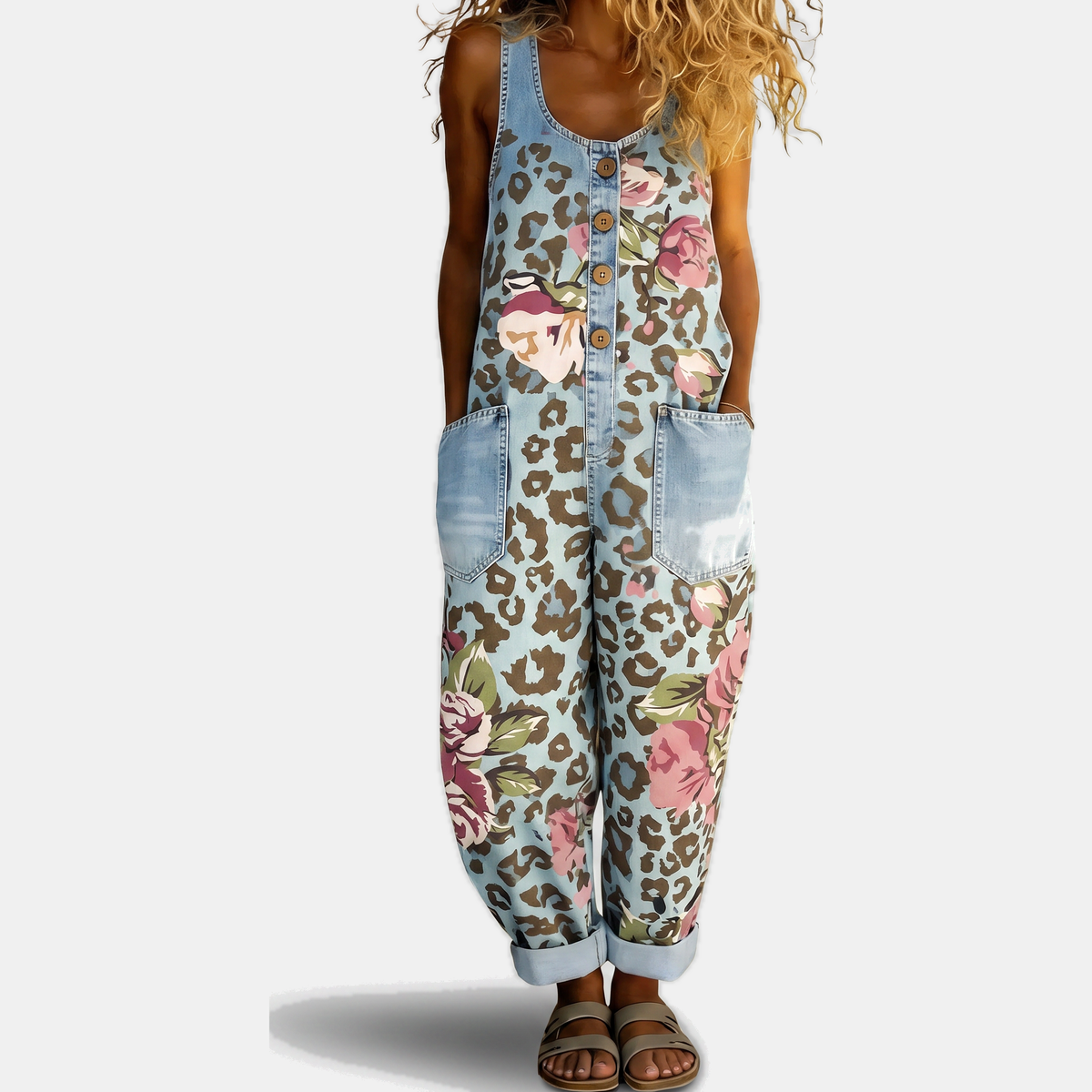 Women's Strapless Jumpsuit, Wide Leg Button Front