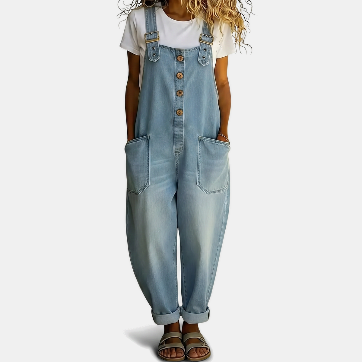 Women's Jumpsuit, Relaxed Baggy Fit Cuffed Bib Overalls