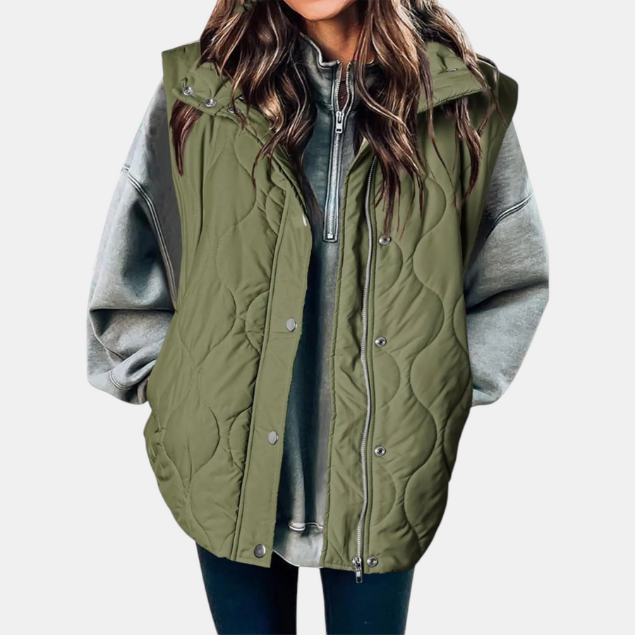 Women's Puffer Vest, Hooded Quilted Sleeveless Zip Up Gilet