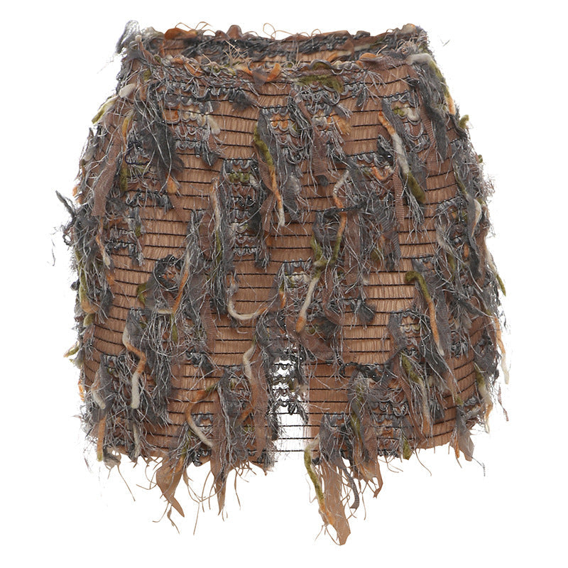 Women's Mini Skirt, Asymmetric Fringe Bodycon Fur Hem