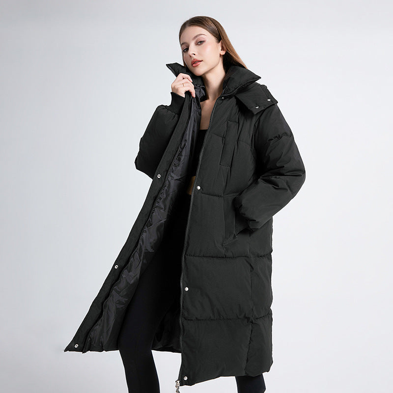 Women's Long Puffer Jacket, Oversized Longline Hooded Midi Coat