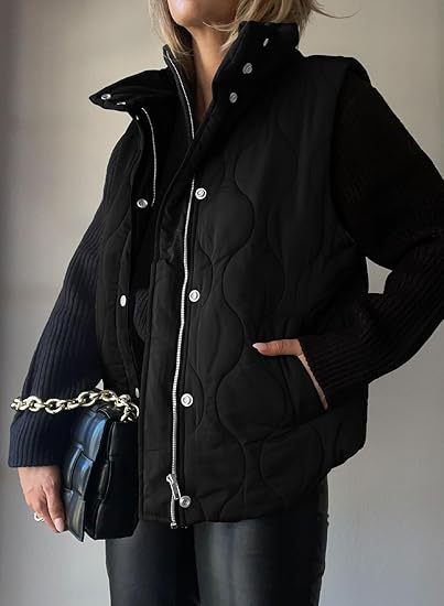 Women's Puffer Vest, Quilted High Neck Zip Up