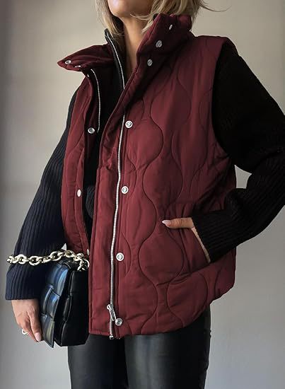 Women's Puffer Vest, Quilted High Neck Zip Up