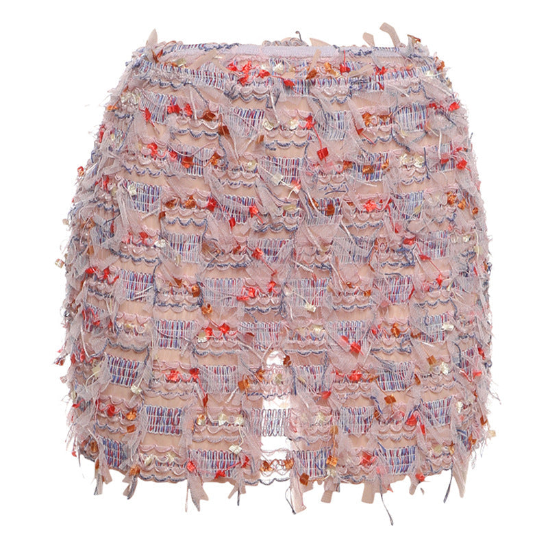Women's Mini Skirt, Asymmetric Fringe Bodycon Fur Hem