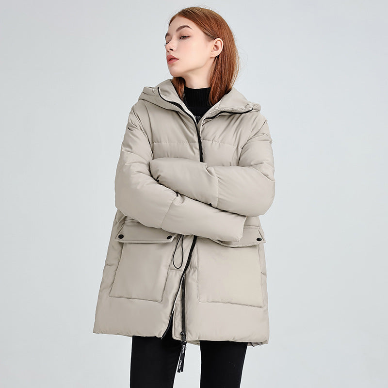 Women's Puffer Jacket, Oversized Hooded Mid-Length Quilted
