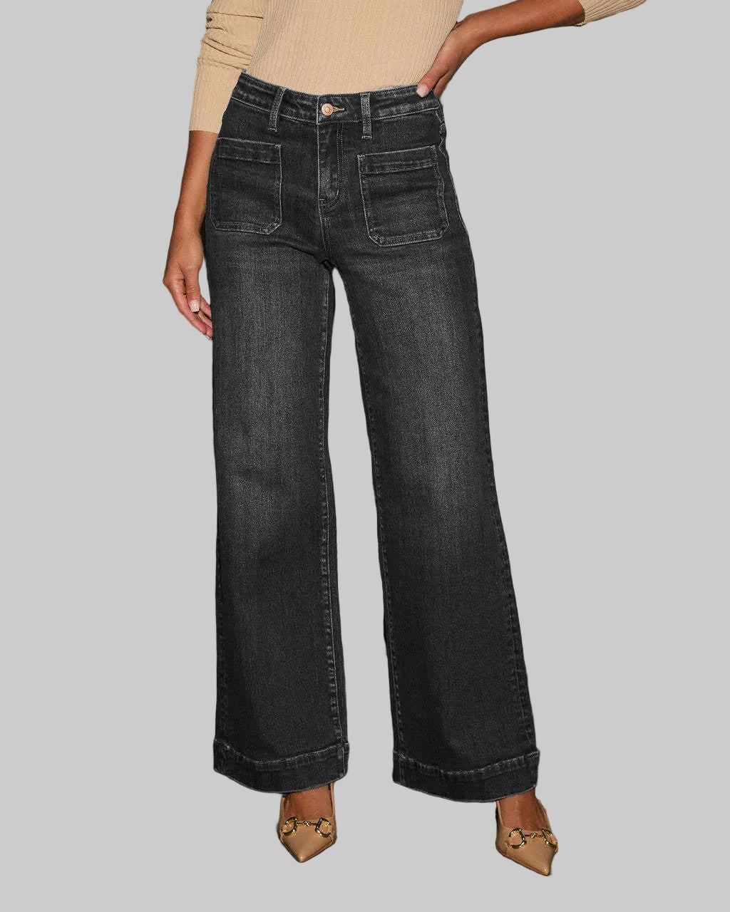 Women's Wide Leg Pants, High Rise Raw Hem Jeans