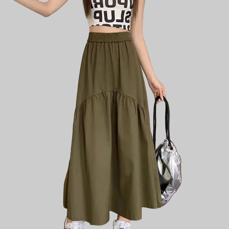 Women's Maxi Skirt, Tiered Ruffle High Waist A-Line Long Skirt