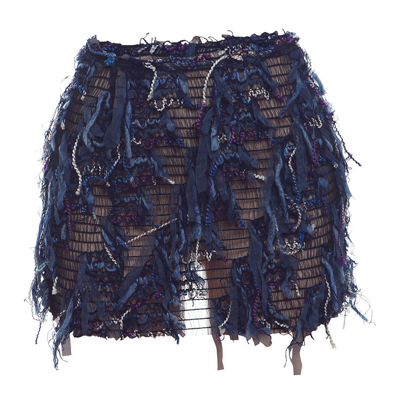Women's Mini Skirt, Asymmetric Fringe Bodycon Fur Hem