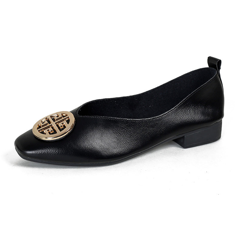Elena - Leather Square-Toe Flats
