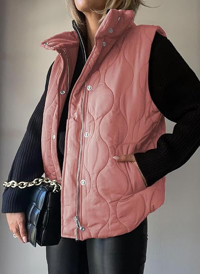 Women's Puffer Vest, Quilted High Neck Zip Up