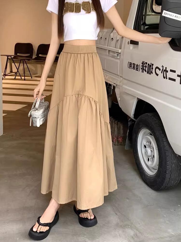 Women's Maxi Skirt, Tiered Ruffle High Waist A-Line Long Skirt