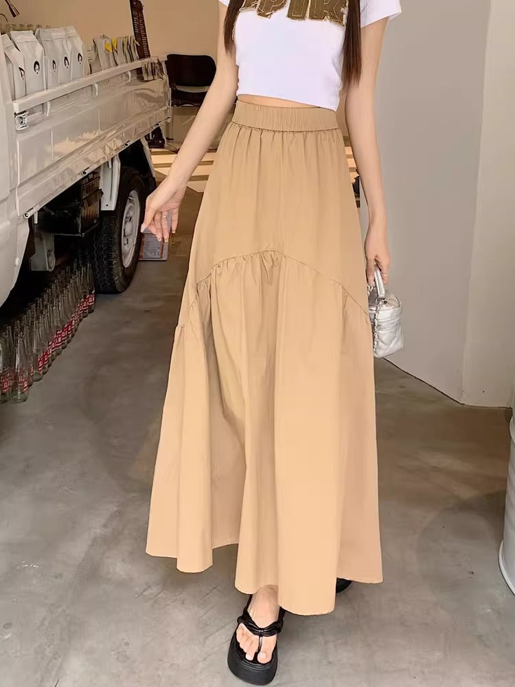 Women's Maxi Skirt, Tiered Ruffle High Waist A-Line Long Skirt