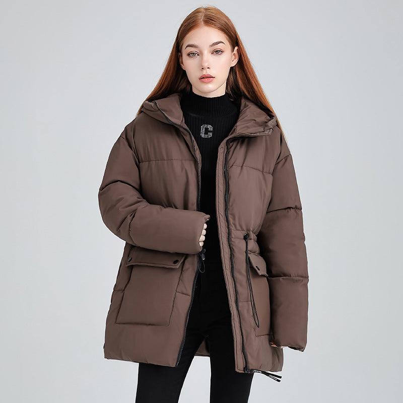 Women's Puffer Jacket, Oversized Hooded Mid-Length Quilted