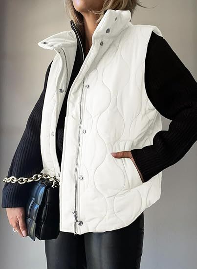 Women's Puffer Vest, Quilted High Neck Zip Up