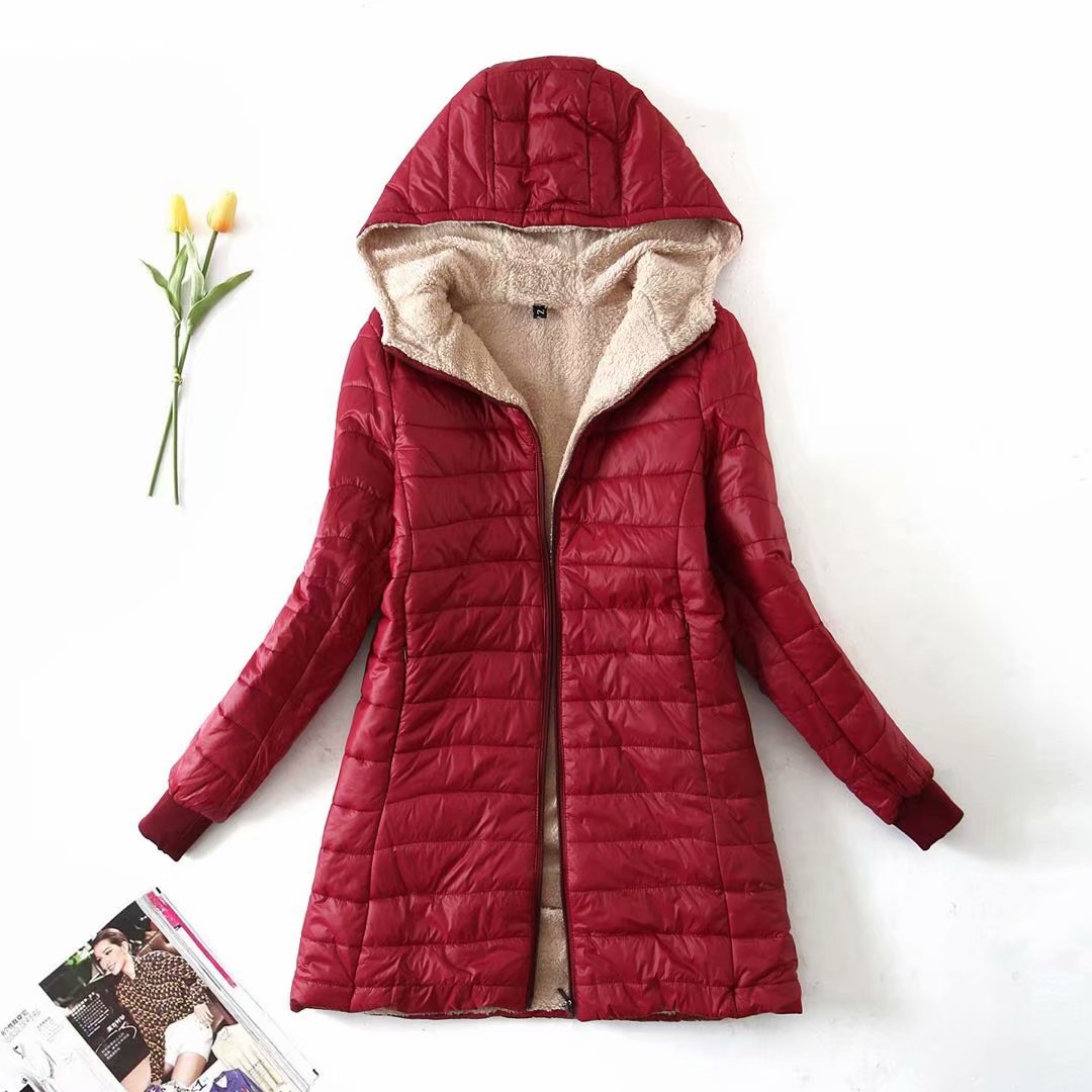 Women's Puffer Jacket with Hood, Sherpa Lined Mid Length Quilted Coat