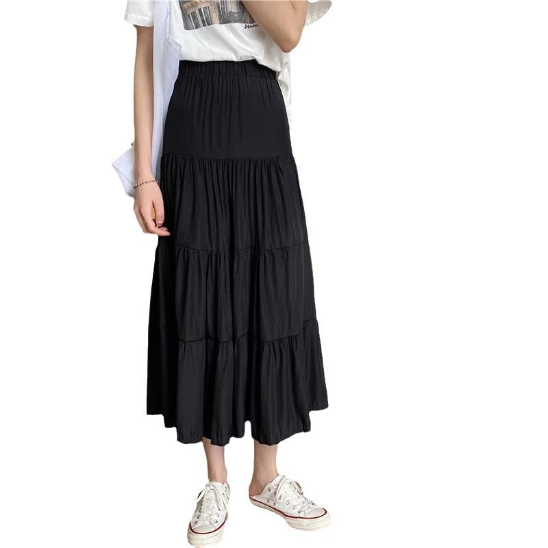 Women's Tiered Midi Skirt, Elastic High Waist Boho Ruffle