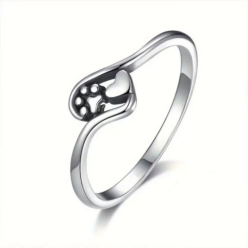 Vintage Sterling Silver Paw and Heart Ring