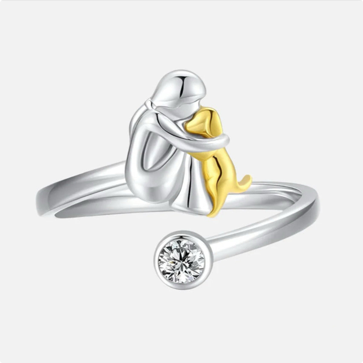 Sterling Silver Dog Ring wit Zirconia – Adjustable & Handmade