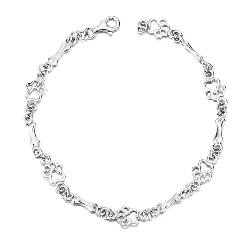 Limited Edition Pure Silver Dog Paw and Bone Charms Bracelet