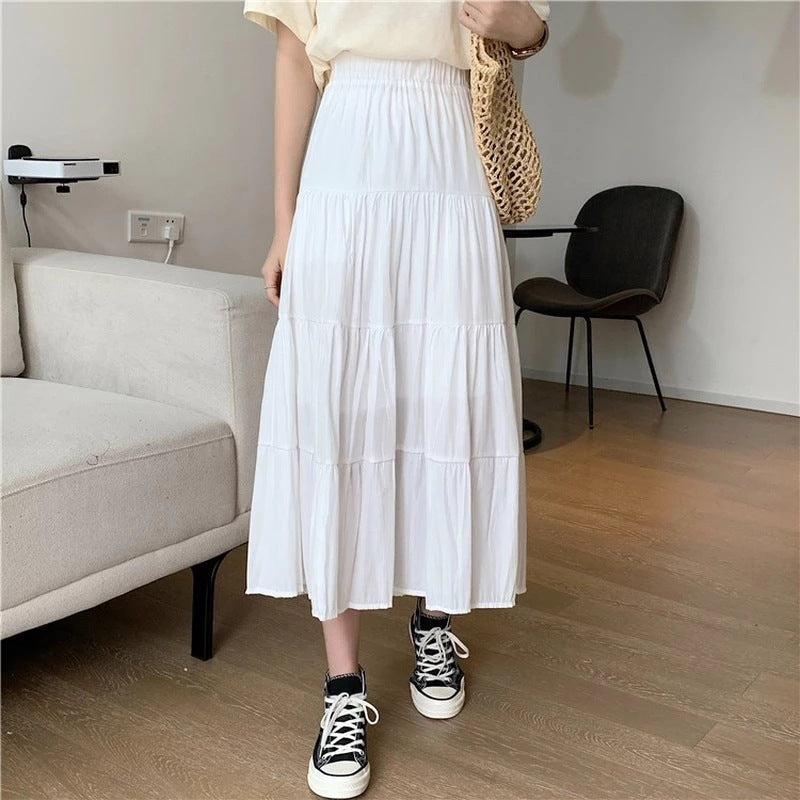 Women's Tiered Midi Skirt, Elastic High Waist Boho Ruffle