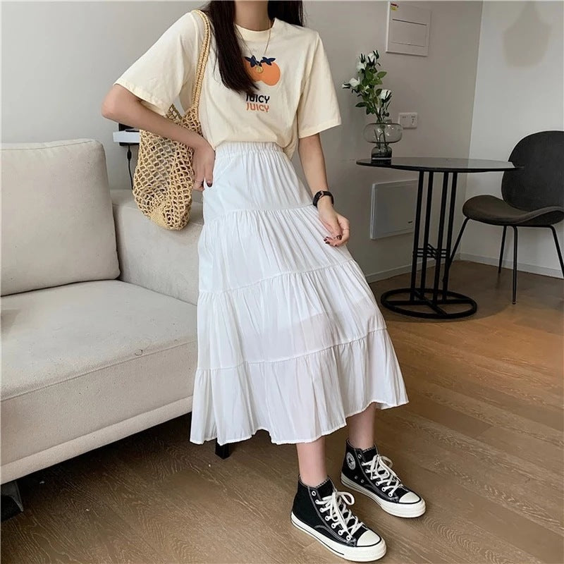 Women's Tiered Midi Skirt, Elastic High Waist Boho Ruffle
