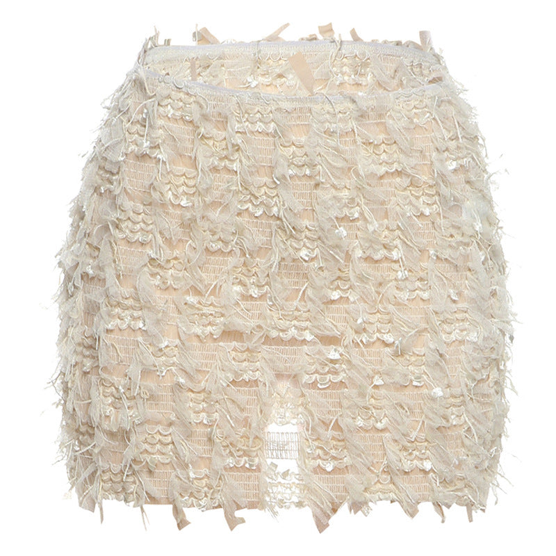 Women's Mini Skirt, Asymmetric Fringe Bodycon Fur Hem